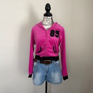 y2k pink velvet zip up hoodie